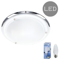 ValueLights Opal Glass IP44 Rated Bathroom Flush Ceiling Light with Warm LED Bulb in Silver - thumbnail 2