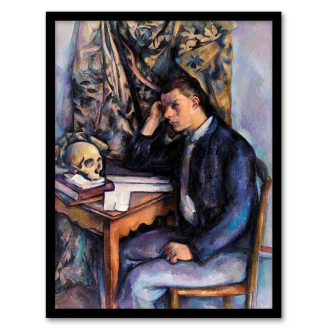 Artery8 Paul Cezanne Framed Wall Art Young Man & Skull Portrait Painting - Size: A4 - image 1