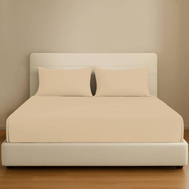 Pamposh 35cm Extra Deep Cotton Sateen Fitted Sheet - Soft & Smooth in Beige - Size: Single Fitted - image 1
