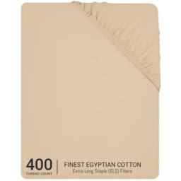 Pamposh 35cm Extra Deep Cotton Sateen Fitted Sheet - Soft & Smooth in Beige - Size: Single Fitted - thumbnail 2
