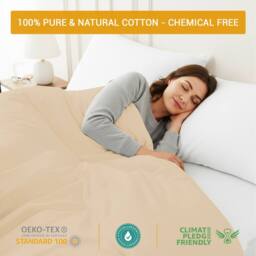 Pamposh 35cm Extra Deep Cotton Sateen Fitted Sheet - Soft & Smooth in Beige - Size: Single Fitted - thumbnail 5