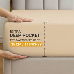 Pamposh 35cm Extra Deep Cotton Sateen Fitted Sheet - Soft & Smooth in Beige - Size: Single Fitted - thumbnail 4