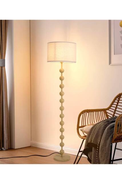 Living and Home Solid Wood Floor Lamp with Fabric Shade in Natural - image 1