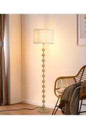 Living and Home Solid Wood Floor Lamp with Fabric Shade in Natural - thumbnail 1