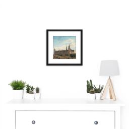 Artery8 Hansen Kronborg Castle Denmark Landscape Painting 8X8 Inch Square Wooden Framed Wall Art Print Picture with Mount in Black - thumbnail 2
