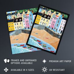 "Artery8 Tenby Beach Harbour Colourful Coastal Townscape Wall Art Print - Size: W18"" x H24""" - thumbnail 2