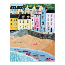 "Artery8 Tenby Beach Harbour Colourful Coastal Townscape Wall Art Print - Size: W18"" x H24""" - thumbnail 1