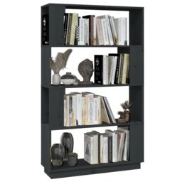 Berkfield Home Book Cabinet/Room Divider Grey 80x25x132 cm Solid Wood Pine - Size: 80 x 25 x 132 cm - thumbnail 4