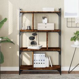 Berkfield Home Bookcase 4-Tier Smoked Oak 76x32x123 cm Engineered Wood in Brown - Size: 76 x 32 x 123 cm - thumbnail 1