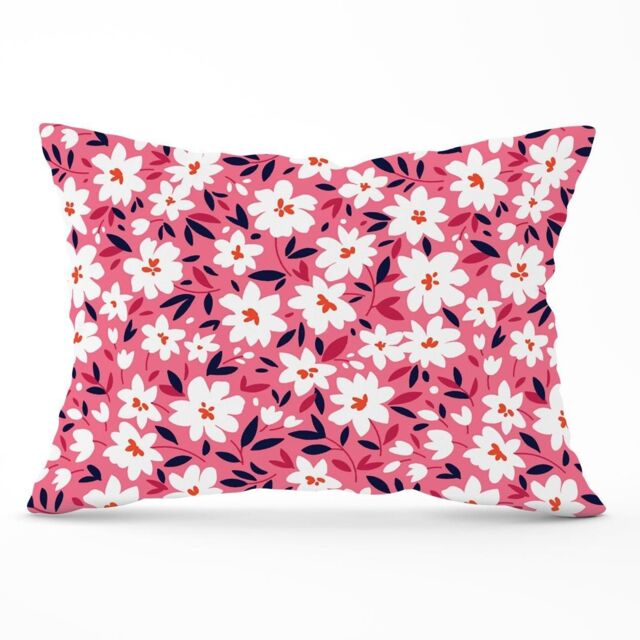 Warren Reed - Designer Small Cute White Flower Pattern Cushions in Pink - Size: 45 cm x 45 cm - image 1