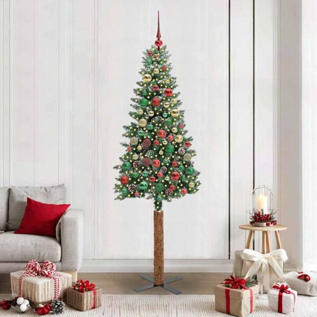 Berkfield Home Slim Christmas Tree with 300 LEDs Green & White 210 cm - image 1