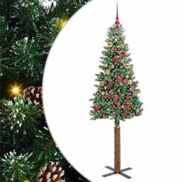 Berkfield Home Slim Christmas Tree with 300 LEDs Green & White 210 cm - thumbnail 2