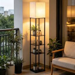 EONLION Modern Wooden Floor Lamp 3 Tier Storage in Black - thumbnail 1