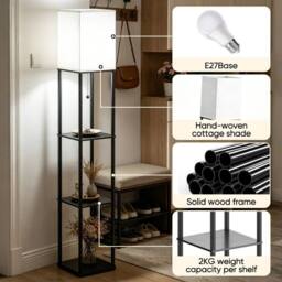 EONLION Modern Wooden Floor Lamp 3 Tier Storage in Black - thumbnail 4