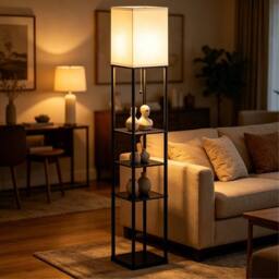 EONLION Modern Wooden Floor Lamp 3 Tier Storage in Black - thumbnail 3