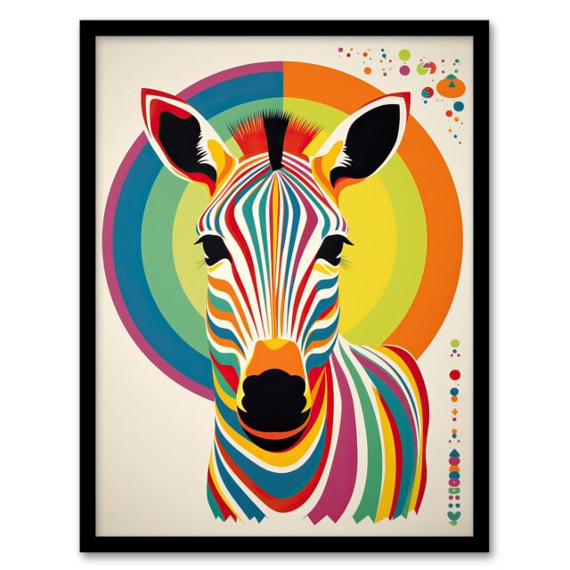 Artery8 Bauhaus Zebra Rainbow Funky Modern Living Room Artwork Framed Wall Art Print A4 in Black - image 1