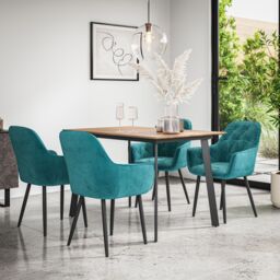 More4Homes Haydon Extending Dining Table & Chairs - Oak Effect Table Top w Black Legs + Anika Velvet Dining Chair Set Of 4 in Blue - thumbnail 2
