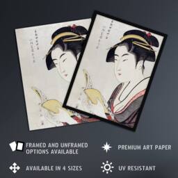 Artery8 Woman Portrait With Book Vintage Japan Framed Wall Art Print Kitagawa in Grey - Size: A4 - thumbnail 2
