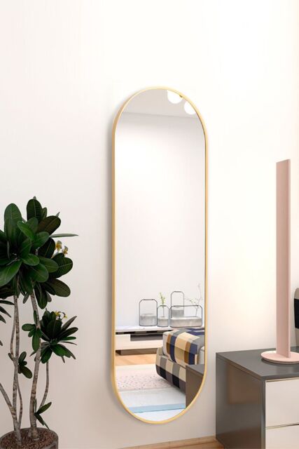 Living and Home Modern Oval Metal Full Length Wall Mirror in Gold - image 1