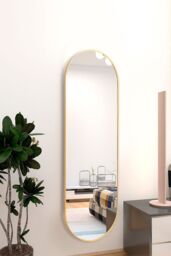 Living and Home Modern Oval Metal Full Length Wall Mirror in Gold - thumbnail 1