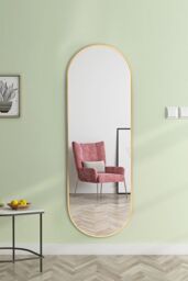 Living and Home Modern Oval Metal Full Length Wall Mirror in Gold - thumbnail 3