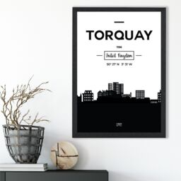 ARTZE Torquay Black & White City Skyline Framed Print SIZE: A4 with Black Frame - thumbnail 2
