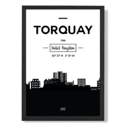 ARTZE Torquay Black & White City Skyline Framed Print SIZE: A4 with Black Frame - thumbnail 1