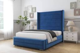 "Comfort Beds Milano Plush Bed Frame - 50"" Upholstered Wingback Headboard in Blue - Size: King" - thumbnail 1