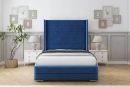 "Comfort Beds Milano Plush Bed Frame - 50"" Upholstered Wingback Headboard in Blue - Size: King" - thumbnail 2