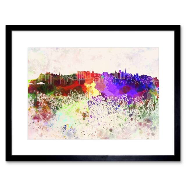 "Artery8 Painting Cityscape Edinburgh Skyline Paint Splash Framed Art Print - Size: W12"" x H16""" - image 1
