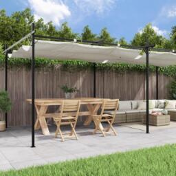 Pergola with Retractable Roof Cream 589x292x230 cm