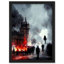 Artery8 Anarchy Civil Unrest Punk Rioting UK Houses Parliament Artwork Framed Wall Art Print A4 in Black - thumbnail 1