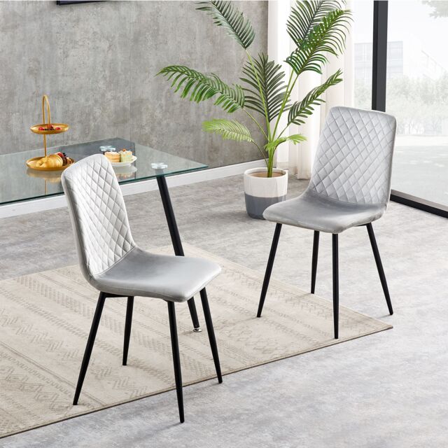 MCC Direct Set of 2 Velvet Fabric Upholstered Dining Chairs Lexi in Light Grey - image 1
