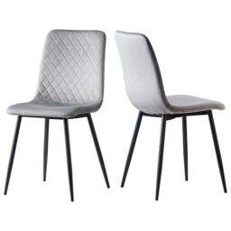 MCC Direct Set of 2 Velvet Fabric Upholstered Dining Chairs Lexi in Light Grey - thumbnail 3