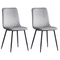 MCC Direct Set of 2 Velvet Fabric Upholstered Dining Chairs Lexi in Light Grey - thumbnail 2