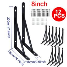 Kelvenix Heavy Duty Stainless steel L Shaped Wall Mounted Shelf Brackets in Black - thumbnail 2