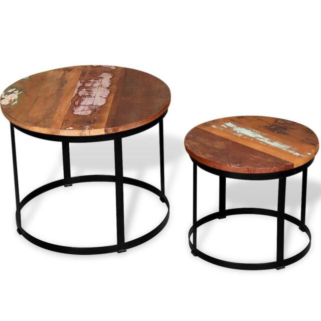 Berkfield Home Two Piece Coffee Table Set Solid Reclaimed Wood Round 40cm/50cm in Brown - image 1