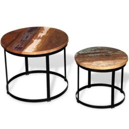 Berkfield Home Two Piece Coffee Table Set Solid Reclaimed Wood Round 40cm/50cm in Brown - thumbnail 2