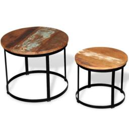 Berkfield Home Two Piece Coffee Table Set Solid Reclaimed Wood Round 40cm/50cm in Brown - thumbnail 4