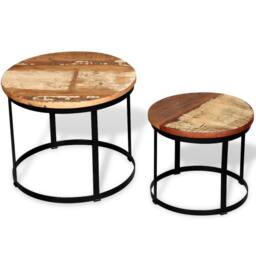 Berkfield Home Two Piece Coffee Table Set Solid Reclaimed Wood Round 40cm/50cm in Brown - thumbnail 3