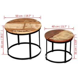 Berkfield Home Two Piece Coffee Table Set Solid Reclaimed Wood Round 40cm/50cm in Brown - thumbnail 7