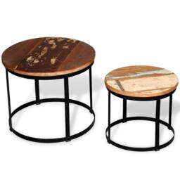 Berkfield Home Two Piece Coffee Table Set Solid Reclaimed Wood Round 40cm/50cm in Brown - thumbnail 5