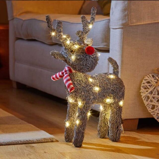 Samuel Alexander 66cm Battery Operated Rattan Woven Cupid Reindeer with Warm White LEDs in Grey - image 1