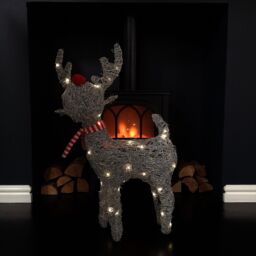 Samuel Alexander 66cm Battery Operated Rattan Woven Cupid Reindeer with Warm White LEDs in Grey - thumbnail 2