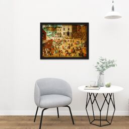 "Artery8 Wall Art Print Pieter Bruegel The Elder Childrens Games Large Framed Wall Décor Art in Light Oak - Size: W18"" x H24""" - thumbnail 2