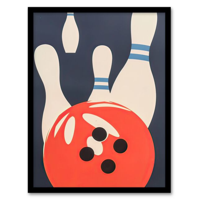 "Artery8 Bowling Ball & Pins Strike Simple Design Fun Framed Art Print - Size: W12"" x H16""" - image 1