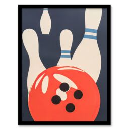 "Artery8 Bowling Ball & Pins Strike Simple Design Fun Framed Art Print - Size: W12"" x H16""" - thumbnail 1