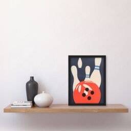 "Artery8 Bowling Ball & Pins Strike Simple Design Fun Framed Art Print - Size: W12"" x H16""" - thumbnail 4