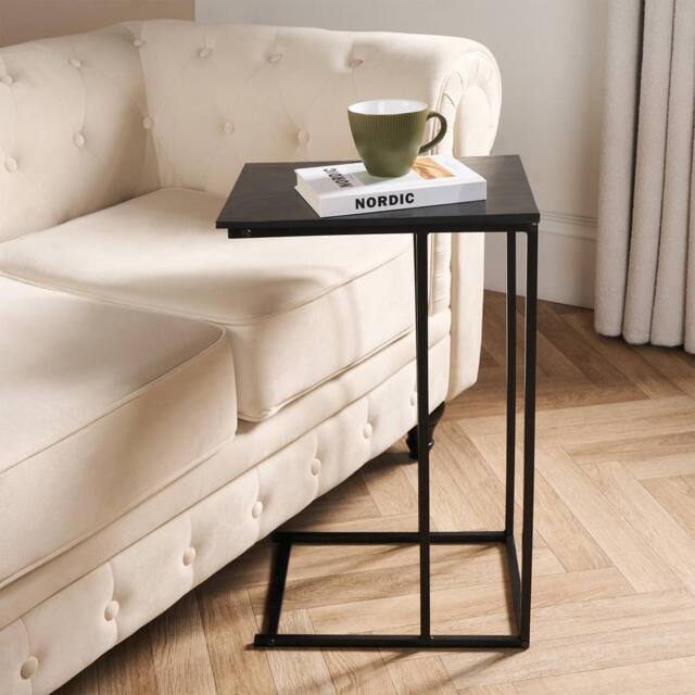OHS Wood Effect C-Shaped Coffee Table Sofa Desk in Black - image 1