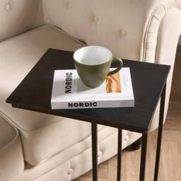 OHS Wood Effect C-Shaped Coffee Table Sofa Desk in Black - thumbnail 3